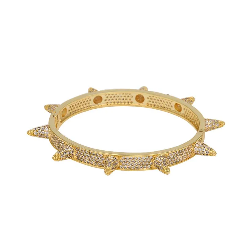 

Luxury Iced Out Bling Cubic Zircon Hip Hop Bracelet Rose Gold Silver Rivet Bracelets Spike Bangles Gifts for Men Women APK1684