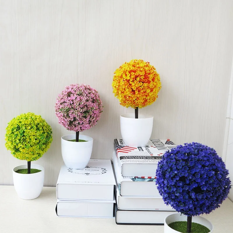 

Simulation Small Potted Plant Flower Cherry Ball Home Desktop Potted Fake Grass Ball Flower Ball Reception Decoration Spec