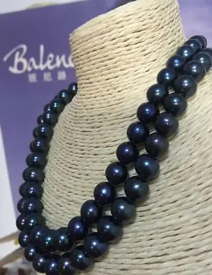 

double strands AAA9-10mm black greenround pearl necklace18" 19" >Selling jewerly free shipping