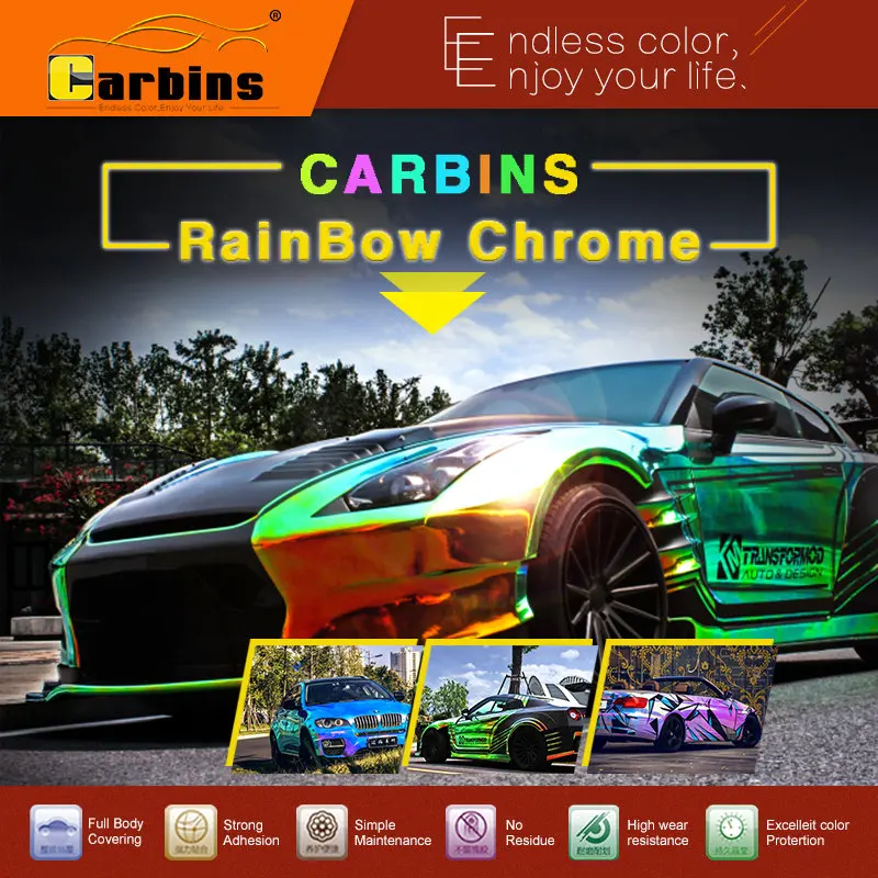 

Carbins Film rainbow chrome vinyl car wrap green to gold color, new products