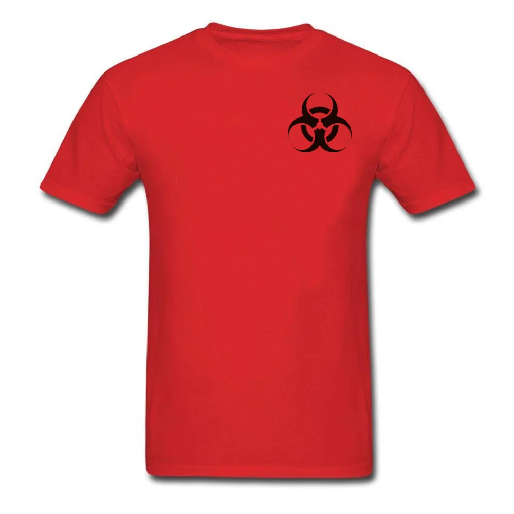 Crazy Round Neck T-Shirt Summer/Autumn T Shirt Short Sleeve Hip Hop 100% Cotton Camisa Tee Shirt Printed On Men Bio hazardous danger warning in Black Chest red