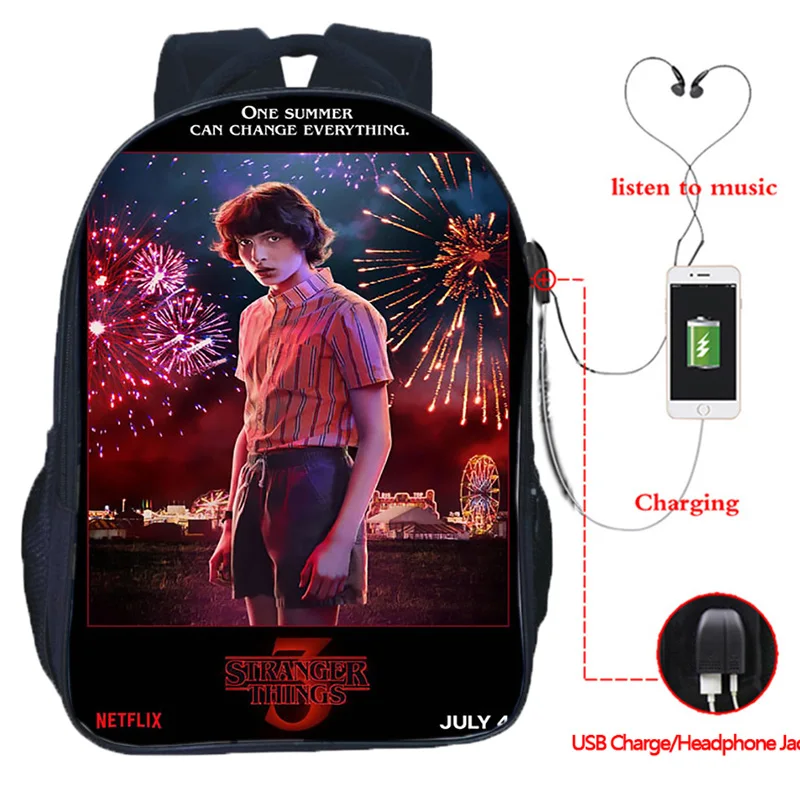 Новые странные вещи 3 Многофункциональный рюкзак для женщин и мужчин USB ноутбук дорожные сумки рюкзак школьная сумка для подростков девочек мальчиков - Цвет: 12
