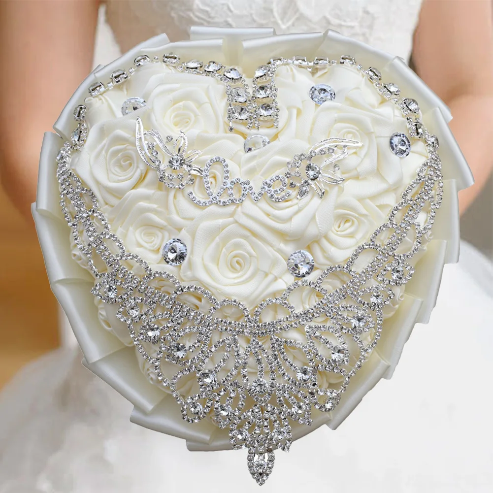 

Silver Rhinestone Bouquet Wedding Flowers Bride Bouquet For Wedding Ivory Wedding Bouquet Bridal Bouquet Accessories