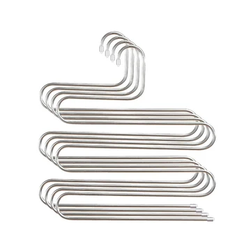 

4PCS Multi Pants Hanger Rack Trousers Stainless Steel S-type 5 Layers Clothes Belt Hangers Space Saving Storage For Closet Organ