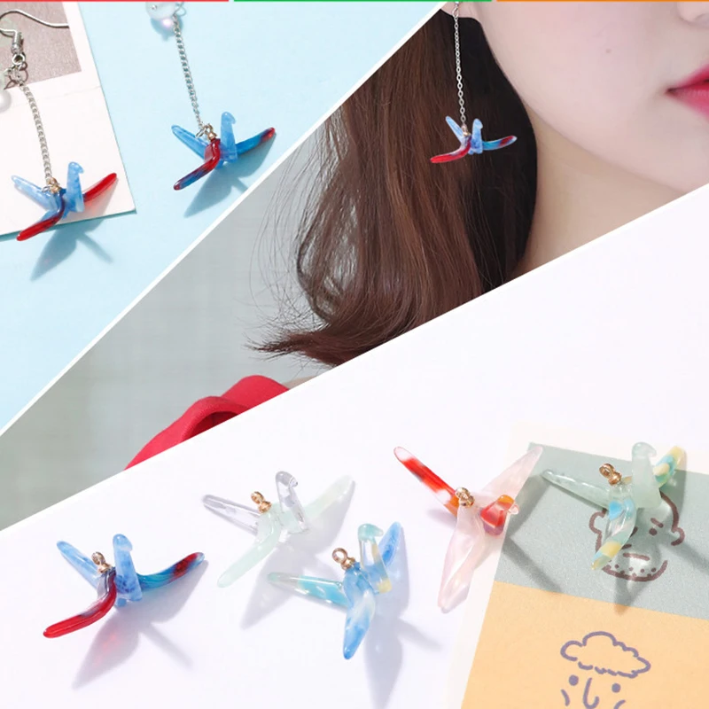 

2pcs/lot Acrylic Thousand Paper Crane Charms Ins Resin Crane Earrings Bracelet Pendant Fit DIY Jewelry Accessories Craft YZ374
