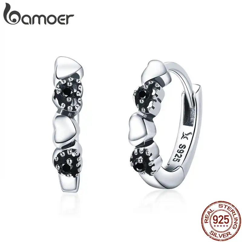 BAMOER 925 стерлингового серебра сердце к сердцу серьги-кольца серебряные для женщин ювелирные изделия из стерлингового серебра подарок на ден...