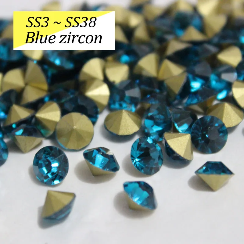 SS16-SS38 блестящие хрустальные стразы круглые с заостренным фольгированным дном сзади стекло камень для одежды сумки - Цвет: Blue zircon