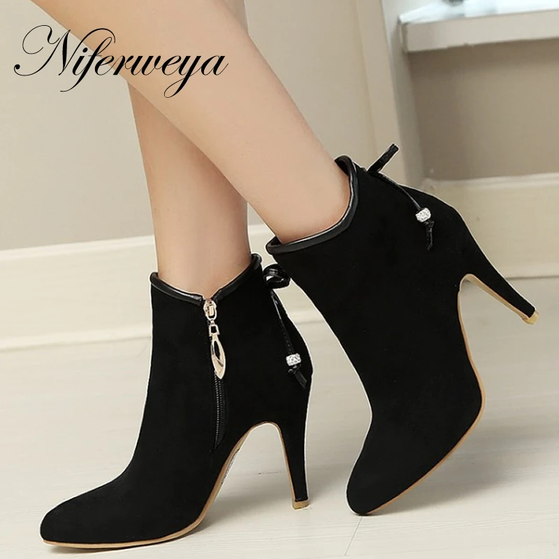

New spring/autumn Fashion women shoes sexy Pointed Toe thin heel high heels Big size 32-48 pink ladies Ankle boots