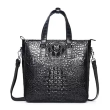 Fantasia Designer de Homens de Negócios de Couro Genuíno Couro De Crocodilo Jacaré Marrom Preto Totes Bolsa Masculino Única Bolsa de Ombro Cruz Para Homem