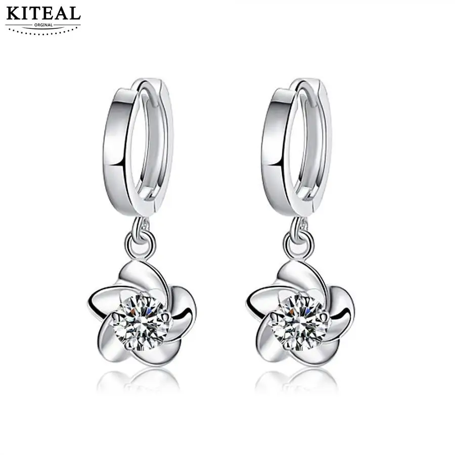 

KITEAL 2019 new cute rose flower silver earrings white/pure AAA zircon ear cuff Wedding jewelry intimate accessories 925 stamp