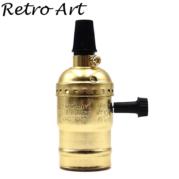 Деревенский алюминиевый патрон Эдисона Ретро лампа розетка с выключателем E26/E27 - Цвет: Golden