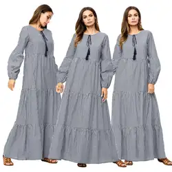 Модные женские платья abaya макси с длинным рукавом Свободные кафтан Арабский исламский джильбаб повседневные этнические кимоно Турция