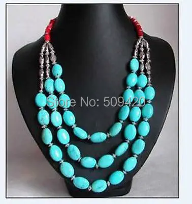 

W&O655 >>>Exquisite tibet turquoise coral necklace