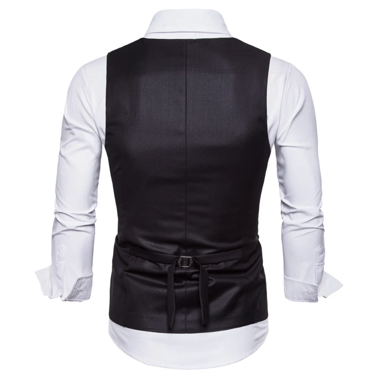 autumn new men's fashion U-neck solid color suit vest men's double-breasted casual vest men's slim large size suit vest