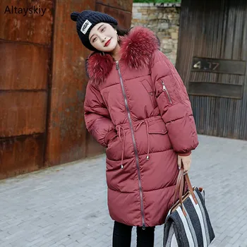 

Parkas Women Simple Warm Solid Trendy Soft Ladies Long Coat Womens Winter Parka Korean Hooded Elegant All-match Leisure Ulzzang