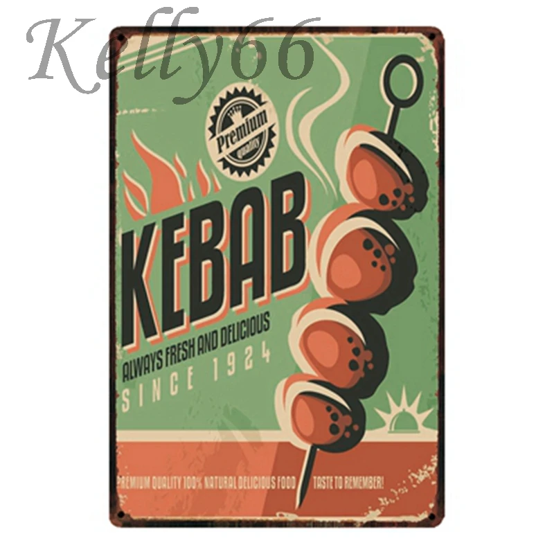 

[ Kelly66 ] Kebab BBQ Metal Sign Tin Poster Home Decor Bar Wall Art Painting 20*30 CM Size y-1760