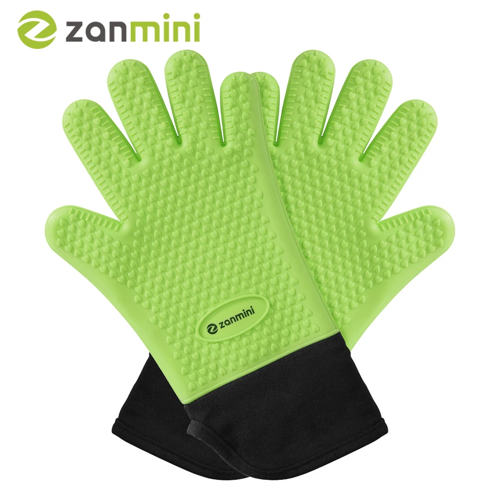 zanmini Heat resistant Silicone Gloves Thick Cooking BBQ Grill Oven