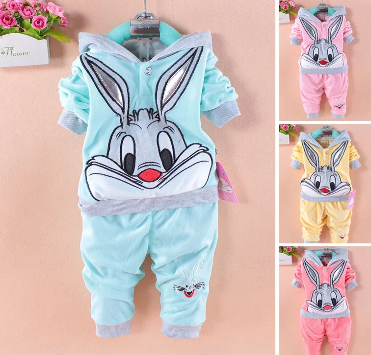 2021 Spring Baby Set Cartoon Rabbit Velvet Set Twinset Long Sleeve Set