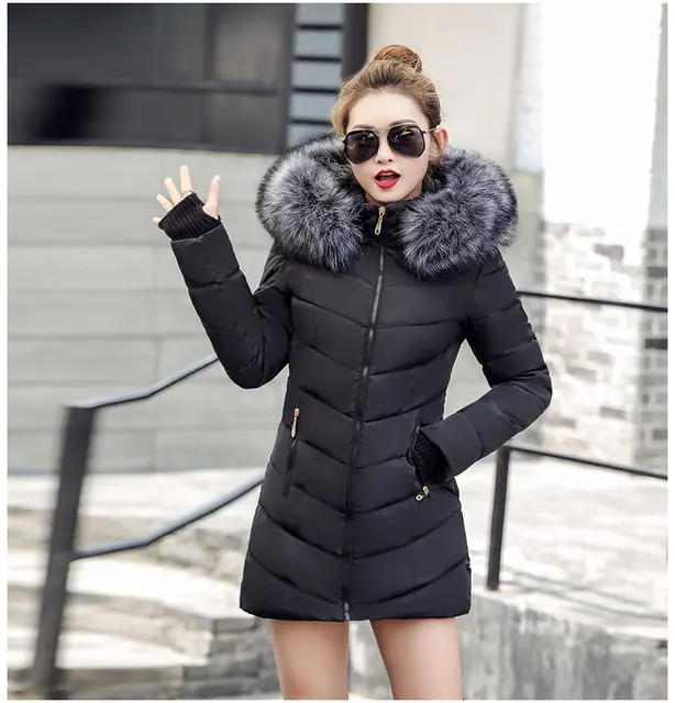 womens winter jackets and coats 2018 Parkas for women 4 Colors Wadded Jackets warm Outwear With a Hood Large Faux Fur Collar -