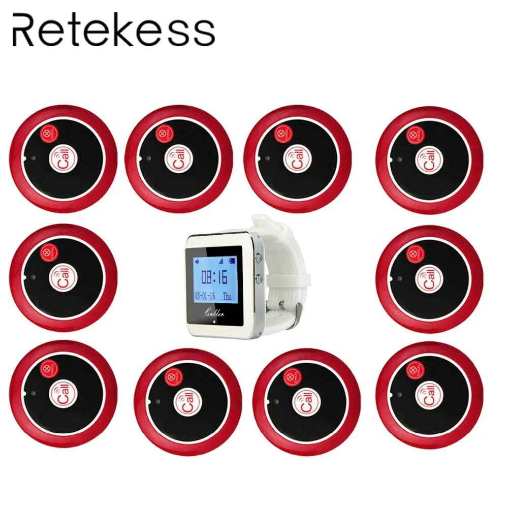 

RETEKESS Wireless Calling System For Restaurant custom order equipment watch receiver for waiter two-key call button for guest
