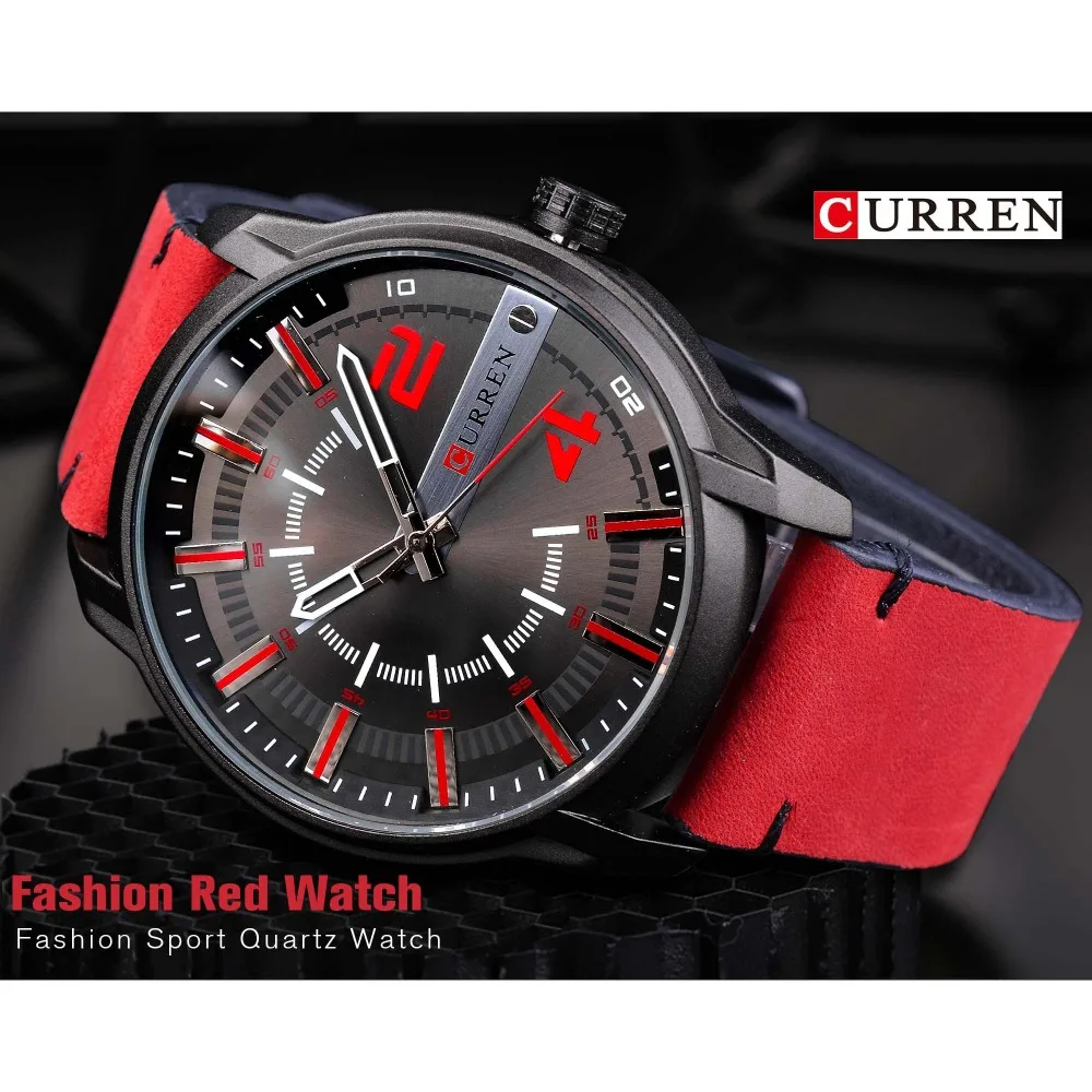 CURREN красный ремень из натуральной кожи модные спортивные мужские кварцевые часы лучший бренд класса люкс мужские часы Montre Homme