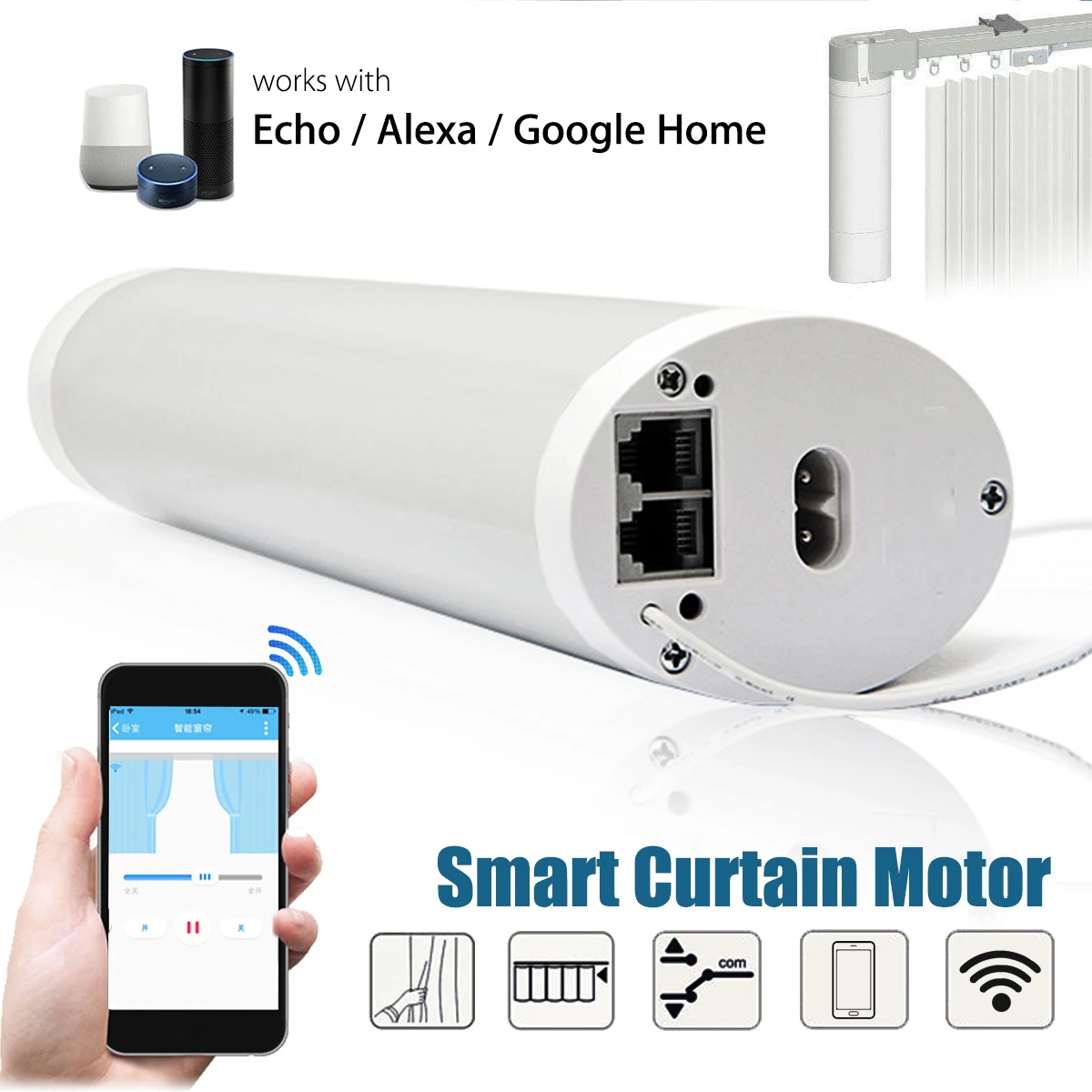 

Kinco WIFI RC Smart Mute Curtain Motor APP Control Works With Alexa Google Home Voice Control Smart Home