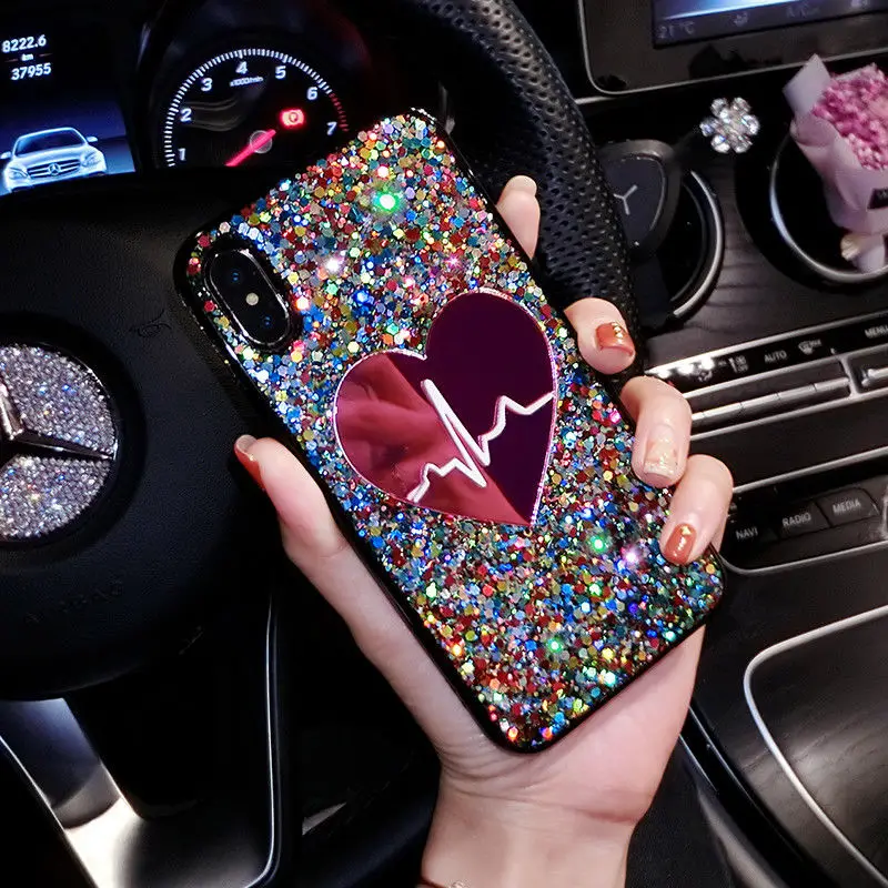 Модный Блестящий чехол с сердечками для iPhone 6 S 7 8 Plus мягкий силиконовый цветной X