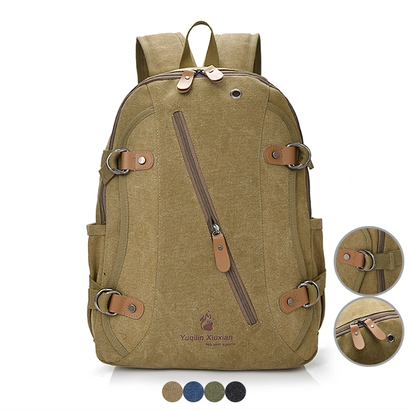 Vintage Men Backpack Student School Book Bag for Boy Rivet Design