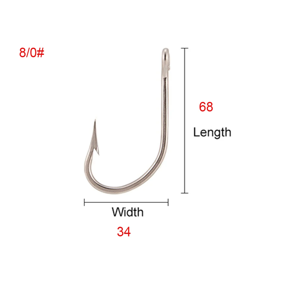 lixada Stainless Steel Barbed Strong Big Game Fish Tuna Bait Fishing Hooks 6/0 7/0 8/0 9/0 10/0 11/0 12/0 14/0 16/0 18/0 20/0 - Color: 8