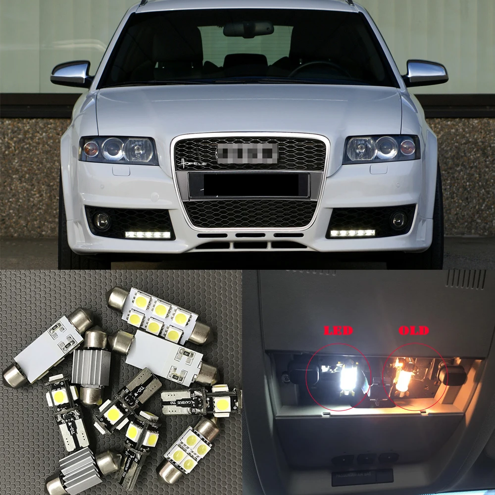 12pc White Canbus Car Led Light Bulbs Interior Package Kit For 2001 2002 2003 2004 Audi A4 B6 8e Led Map Dome License Plate Lamp Car Interior Led Kit Interior Lights For Carsled A4