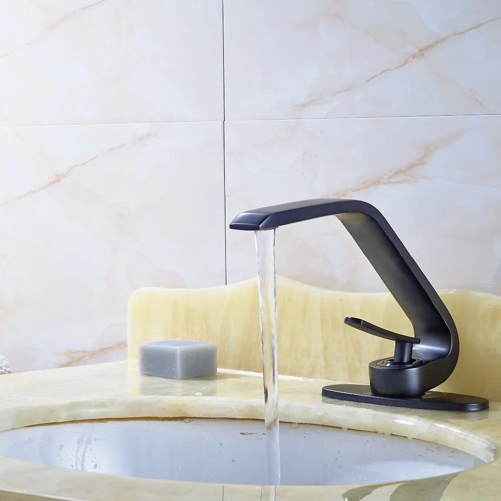 

Modern c Cruved Bathroom Basin Faucet Mixer Tap Oil Rubbed Bronze W/ Round Plate