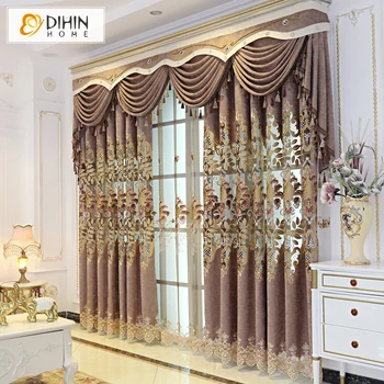 

Luxury Window Treatment Drapes Embroidered Valance European Blackout Curtains For Living Room