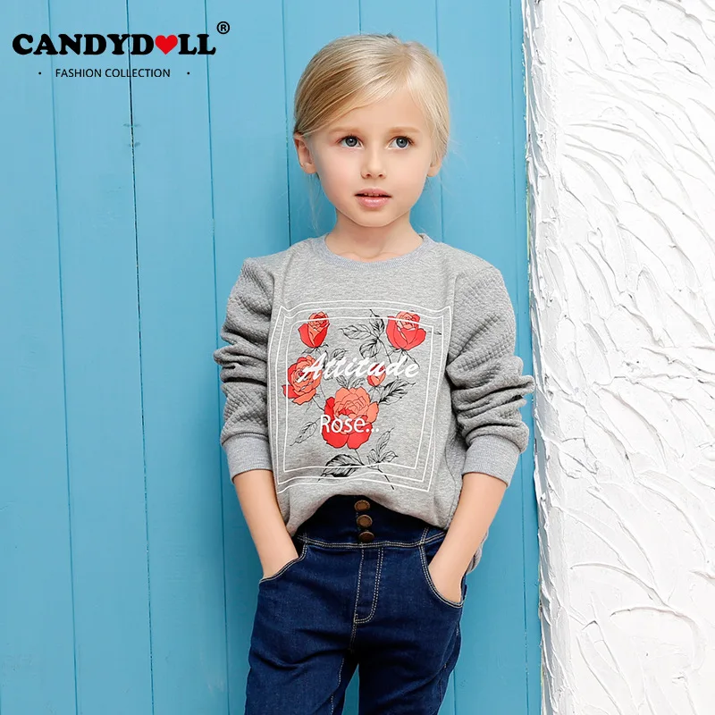CANDYDOLL/Новые Осенние хлопковые с длинными рукавами Свитер для девочки принты на детскую тематику толстая футболка с зима подшерсток