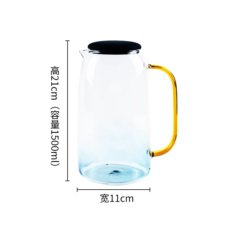 Best 1500ml Blue Handmade Heat Resistant Borosilicate Glass Teapot Coffee Hot Cold Water Office Tea pot Kettle Jug Mug Cup Set - Цвет: about 1500ml Teapot