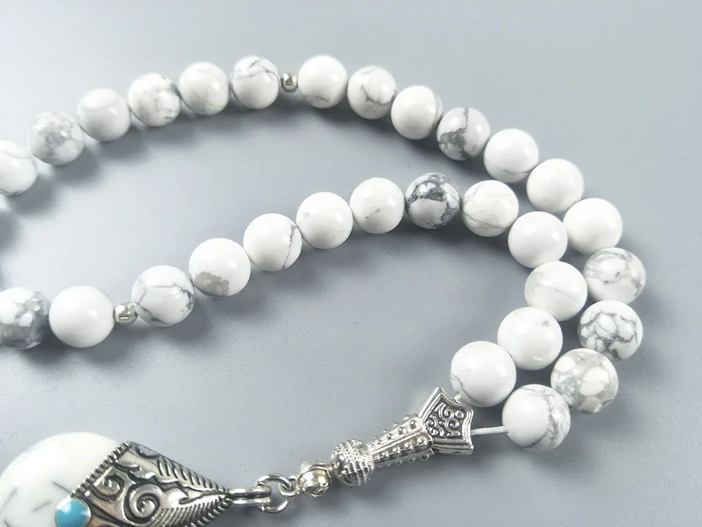 Новый дизайн Белый Howlite 10 мм натуральный камень tasbih с кулоном для мусульманских