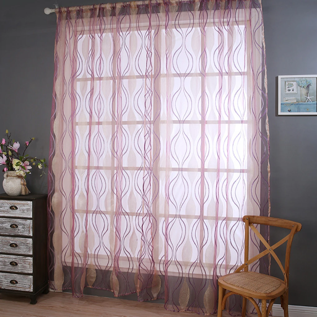 Window Curtain Striped Polyester Voile Voile Fabric Curtain