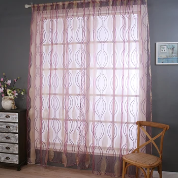 

Window Curtain Striped Polyester Voile Fabric Curtain Pleated Home Decor For Living Room Ripple Sheer Screening Drape Panel