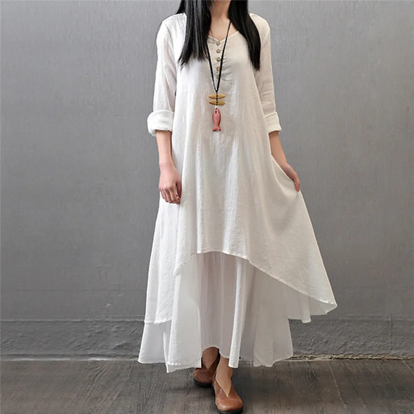 2019 New Womens Summer Sexy Bohemian Solid Boho Long Maxi Elegant Evening Party Casual Loose Beach Dress #4M22  (4)