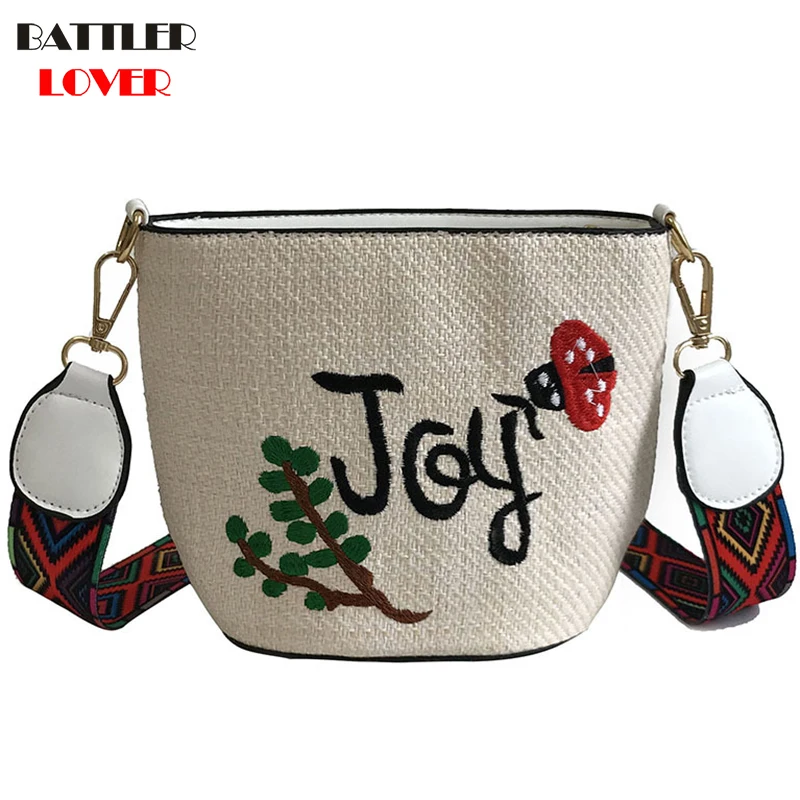 2019 Women Vintage Beach Straw Shoulder Bag Lady Handmade Woven Embroidery Messenger Handbag Summer Bali Bohemian Crossbody Bag