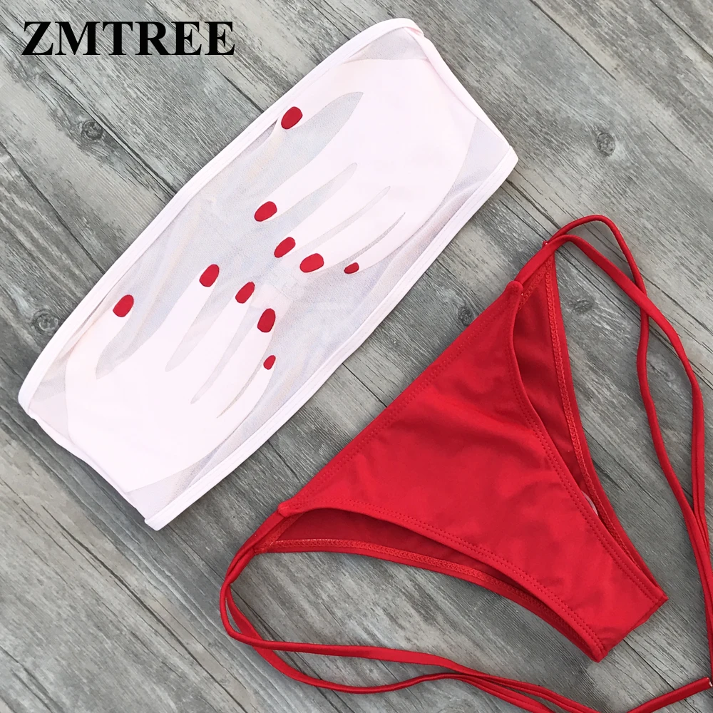 

ZMTREE Bikini 2018 Swimsuit Mesh Bathing Suit Top Bra Swimwear Women Bandeau Bikinis Set Sexy Biquini Maillot De Bain Beach Wear