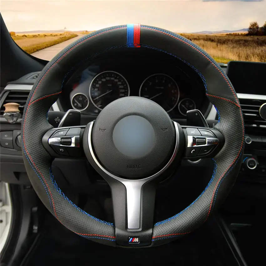 MEWANT черная замша из натуральной кожи крышка рулевого колеса для BMW M спортивные F30 F31 F34 F10 F11 F07 F12 F13 F06 X3 F25 X4 F26 - Название цвета: Style-04