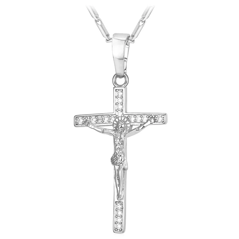 Collare INRI кристалл крест Распятие ожерелье христианский Иисус крест ожерелье для женщин P912 - Окраска металла: Silver