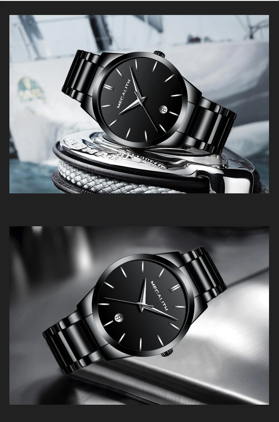 MEGALITH 9,99 $ Кварцевые спортивные часы водонепроницаемые часы мужские светящиеся Дата стальной сетчатый ремешок наручные часы Мужские часы
