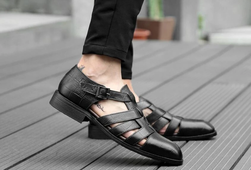 mercado Celo transportar Sandalias casuales de cuero genuino para hombre, zapatos de moda para  verano, calzado transpirable para jóvenes, novedad|Sandalias de hombre| -  AliExpress