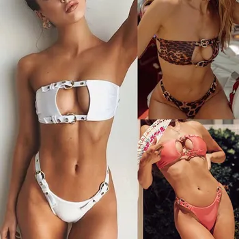 

2018 Women Swimwear Solid Swimsuit Two-pieces Bikini set Brazilian Bather Bathing Suit Swimwear Bandeau Bikini Set Swimming Suit