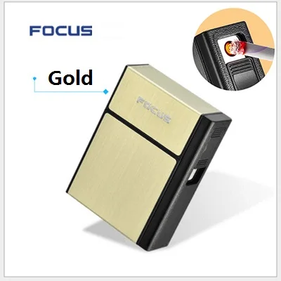 Фокус металлический чехол для сигарет коробка со съемной электронная USB Зажигалка Ветрозащитная плазменная дуговая Зажигалка 20 шт. держатель для сигарет крышка - Цвет: GOLD