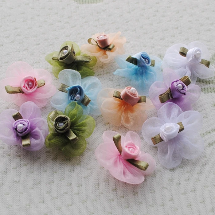 CNCRAFT 30/50pcs лента с цветком из органзы W/Rose Аппликации Craft Свадебные | Дом и сад