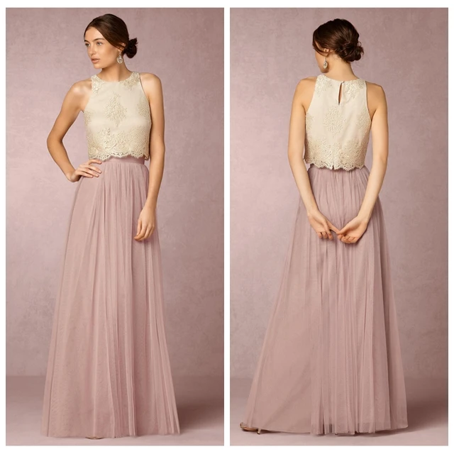 2017 O Neck Lace Liques A Line Bridesmaids Dresses Two Piece 2017 O Neck Lace Liques A Line Bridesmaids Dresses Two Piece Tulle Skirt Formal