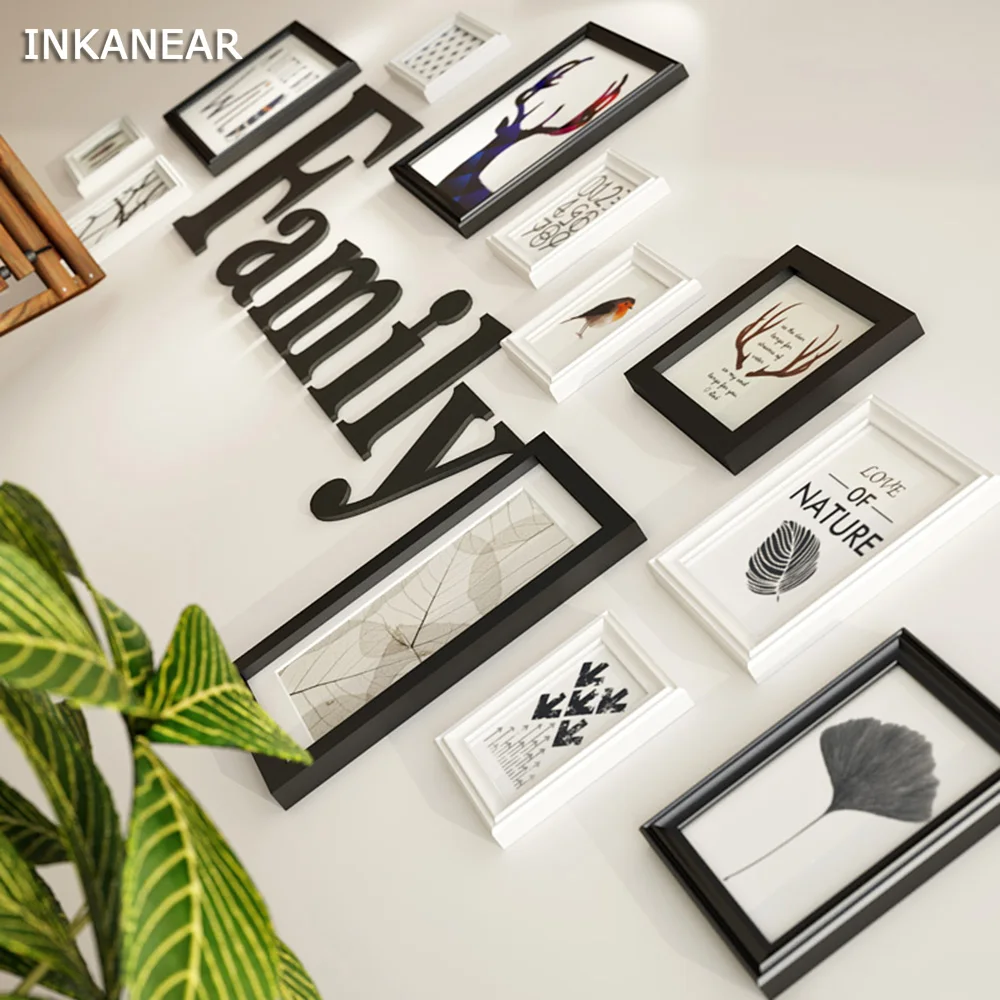 

Solid Wood Modern Large Picture Frames Big Size Wooden Letter "Family" Living Room Photo Frame Set Home Wall Decoration HF9223