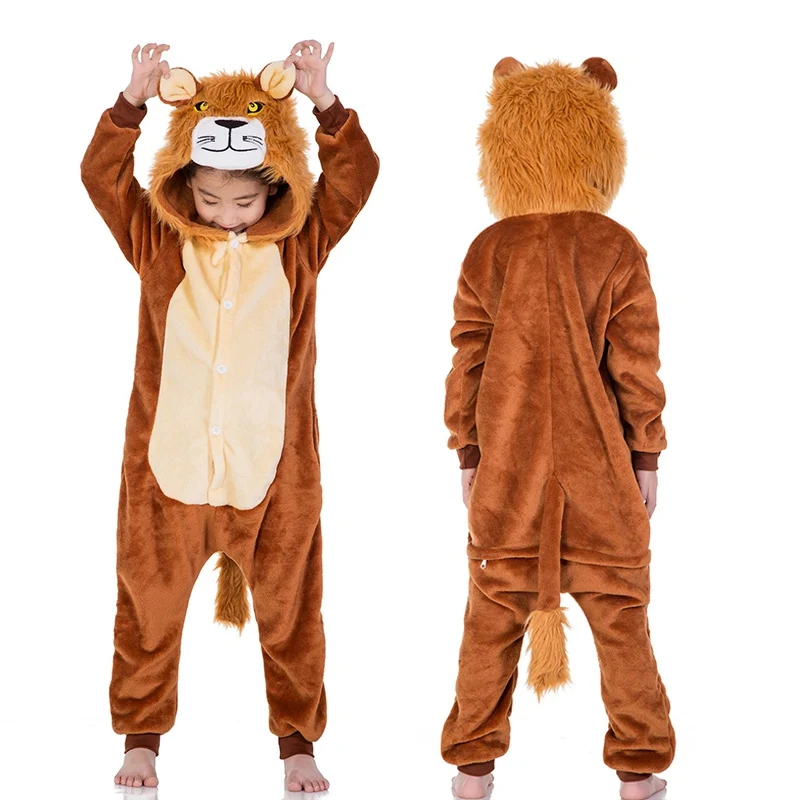 Kigurumi пижамы для детей девочек Единорог аниме панда Onesie детский костюм пижама для мальчиков комбинезон Единорог зимние пижамы для детей - Цвет: Lion